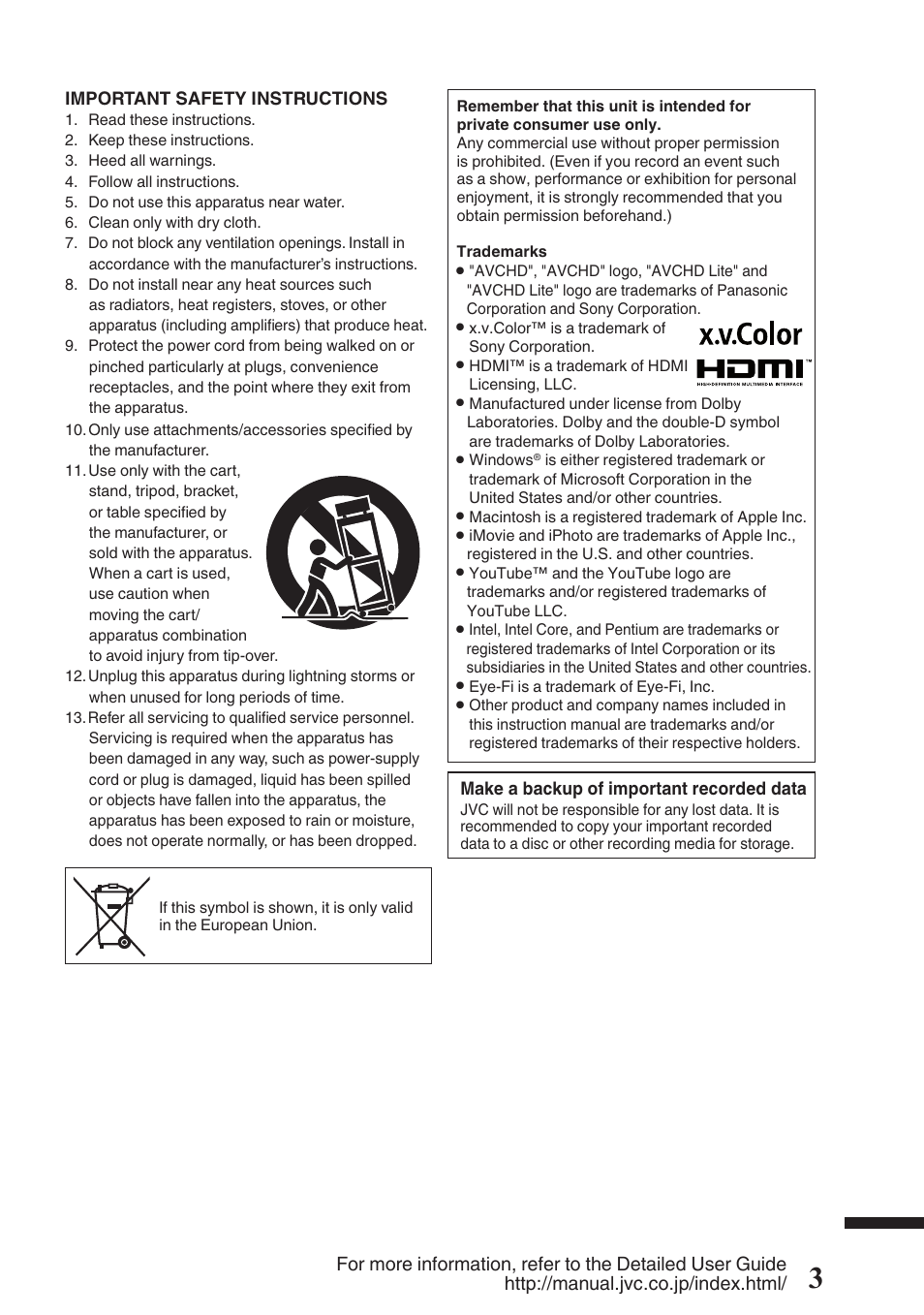 JVC EVERIO GZ-HM670U User Manual | Page 3 / 64