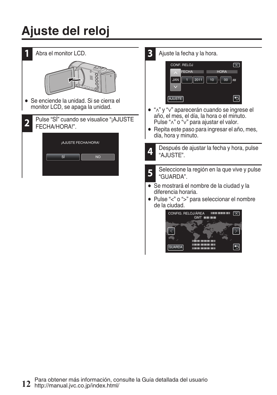 Ajuste del reloj | JVC EVERIO GZ-HM670U User Manual | Page 44 / 64