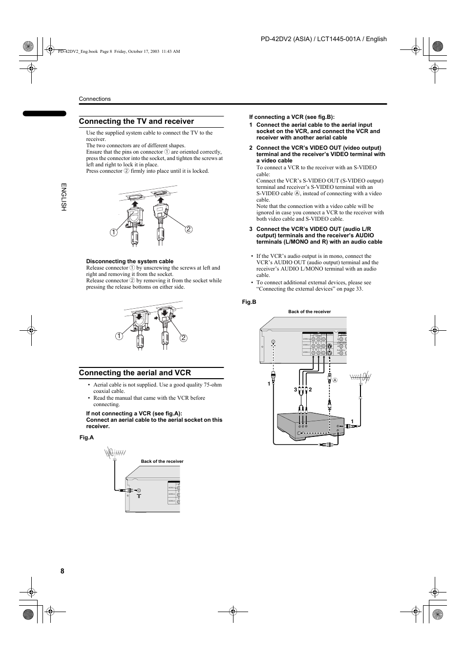 Connecting the tv and receiver, Connecting the aerial and vcr | JVC LCT1445-001A User Manual | Page 10 / 44