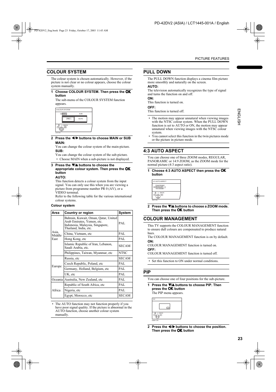 Colour system, Pull down, 3 auto aspect | Colour management | JVC LCT1445-001A User Manual | Page 25 / 44