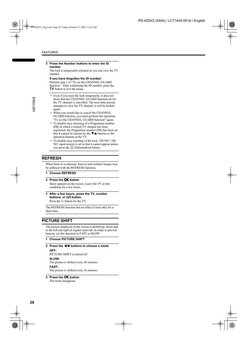 Refresh, Picture shift | JVC LCT1445-001A User Manual | Page 30 / 44