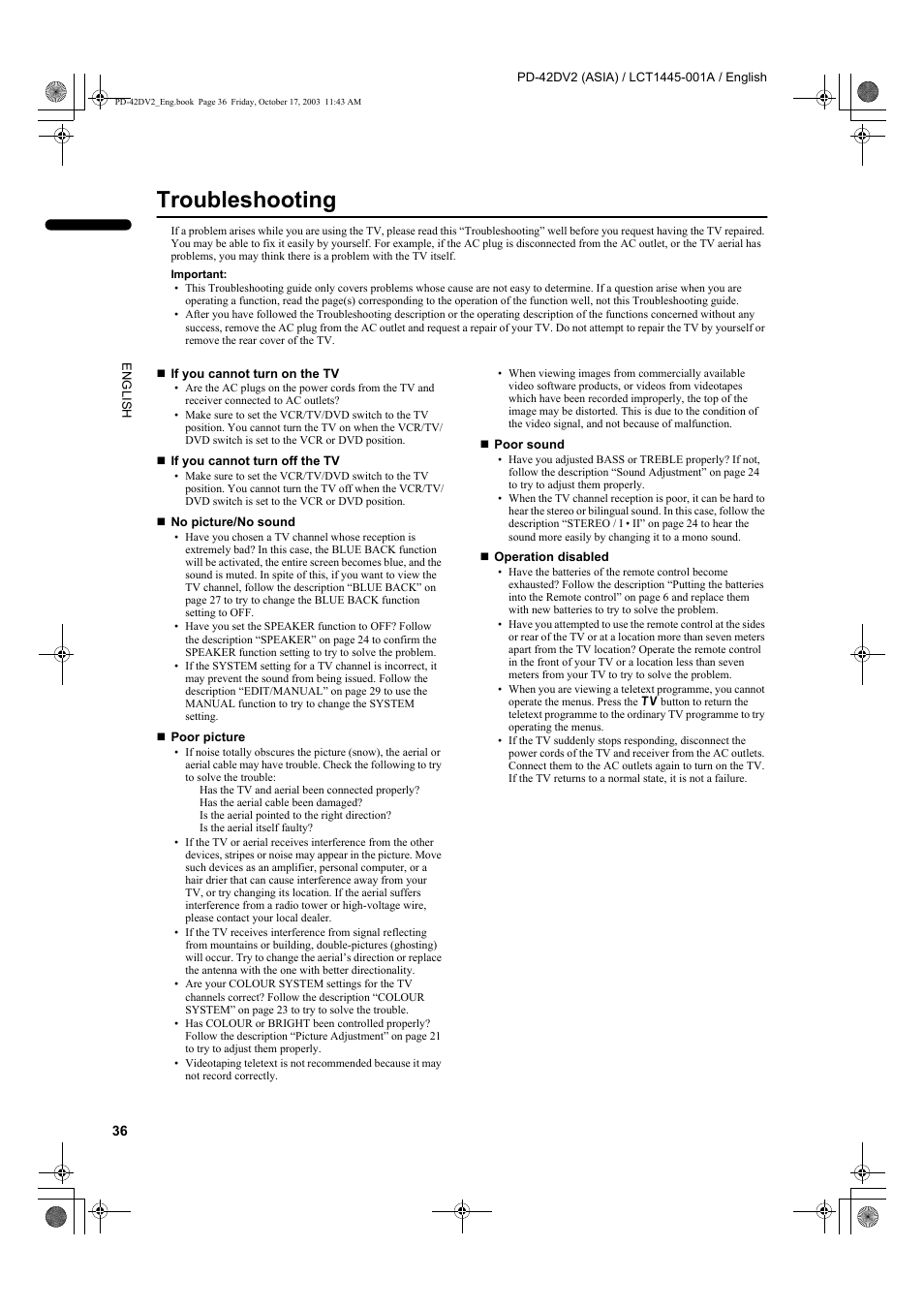 Troubleshooting | JVC LCT1445-001A User Manual | Page 38 / 44