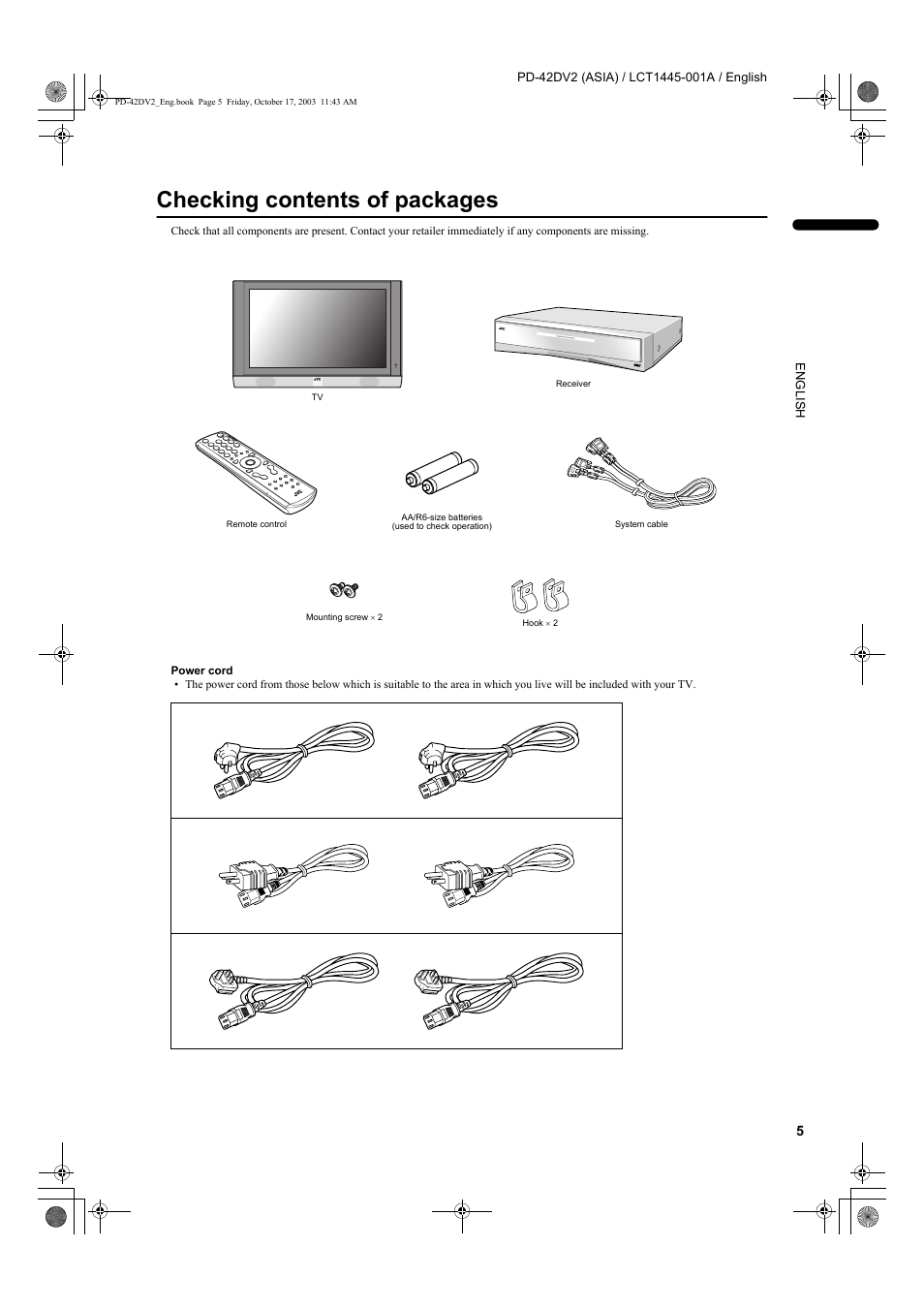 Checking contents of packages | JVC LCT1445-001A User Manual | Page 7 / 44