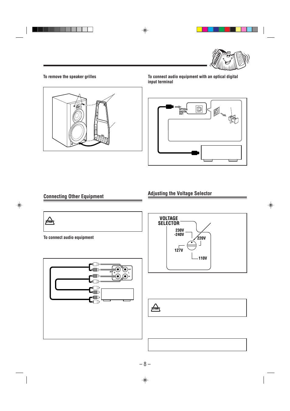 Now, you can plug the ac power cord, Connecting other equipment, Adjusting the voltage selector | Voltage selector | JVC UX-P7 User Manual | Page 10 / 24