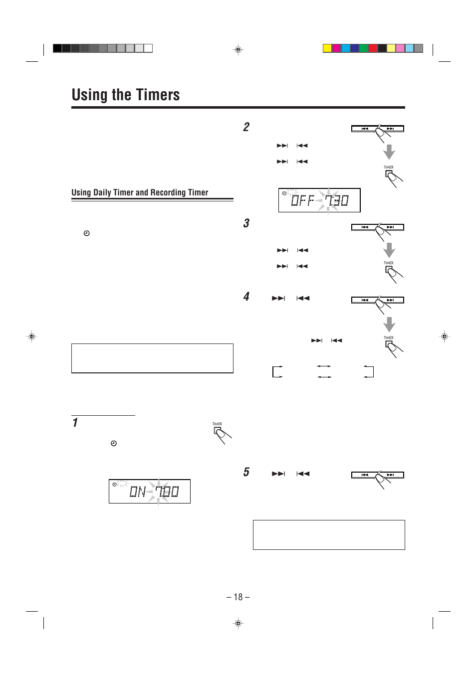 Using the timers, Using daily timer and recording timer | JVC UX-P7 User Manual | Page 20 / 24