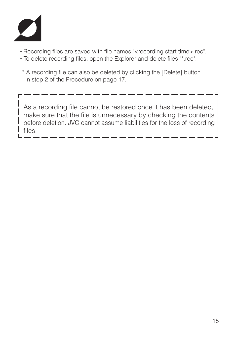 Deleting recording files | JVC VN-S200U/S100U User Manual | Page 15 / 44