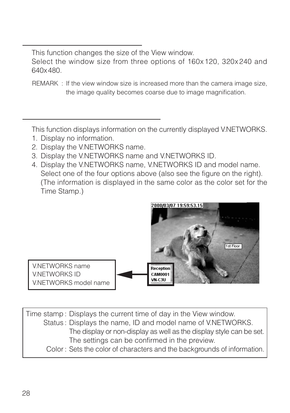 Changing the window size, Setting the information display | JVC VN-S200U/S100U User Manual | Page 28 / 44
