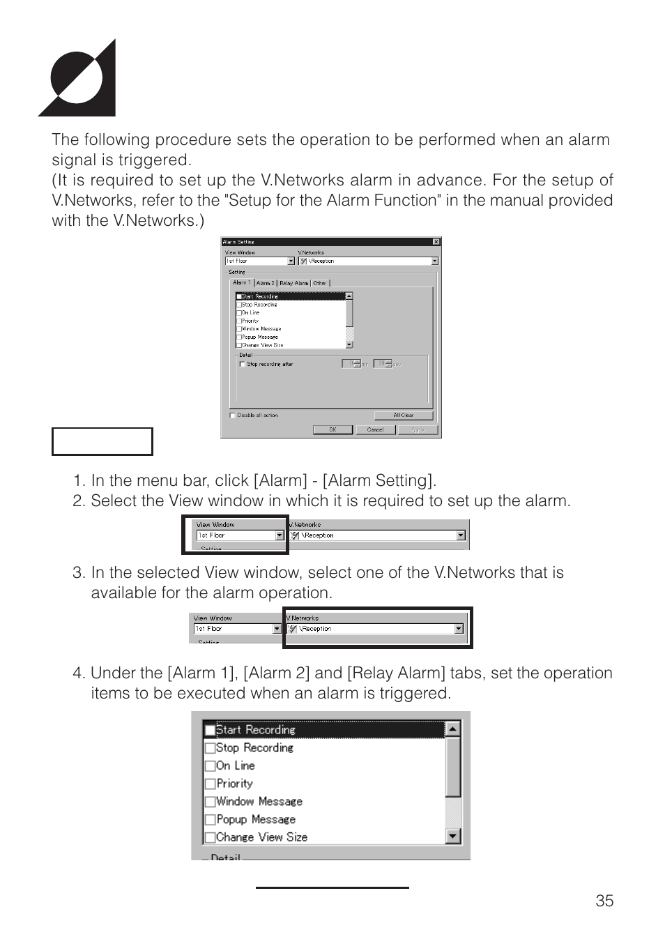 Alarm setting | JVC VN-S200U/S100U User Manual | Page 35 / 44