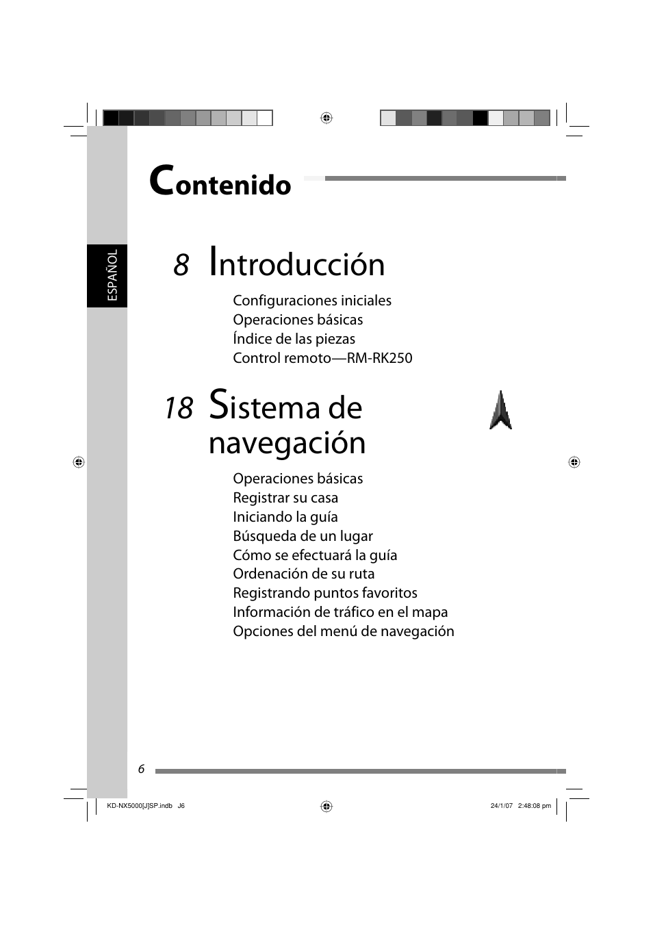 Ntroducción, Istema de navegación, Ontenido | JVC KD-NX5000- User Manual | Page 124 / 357