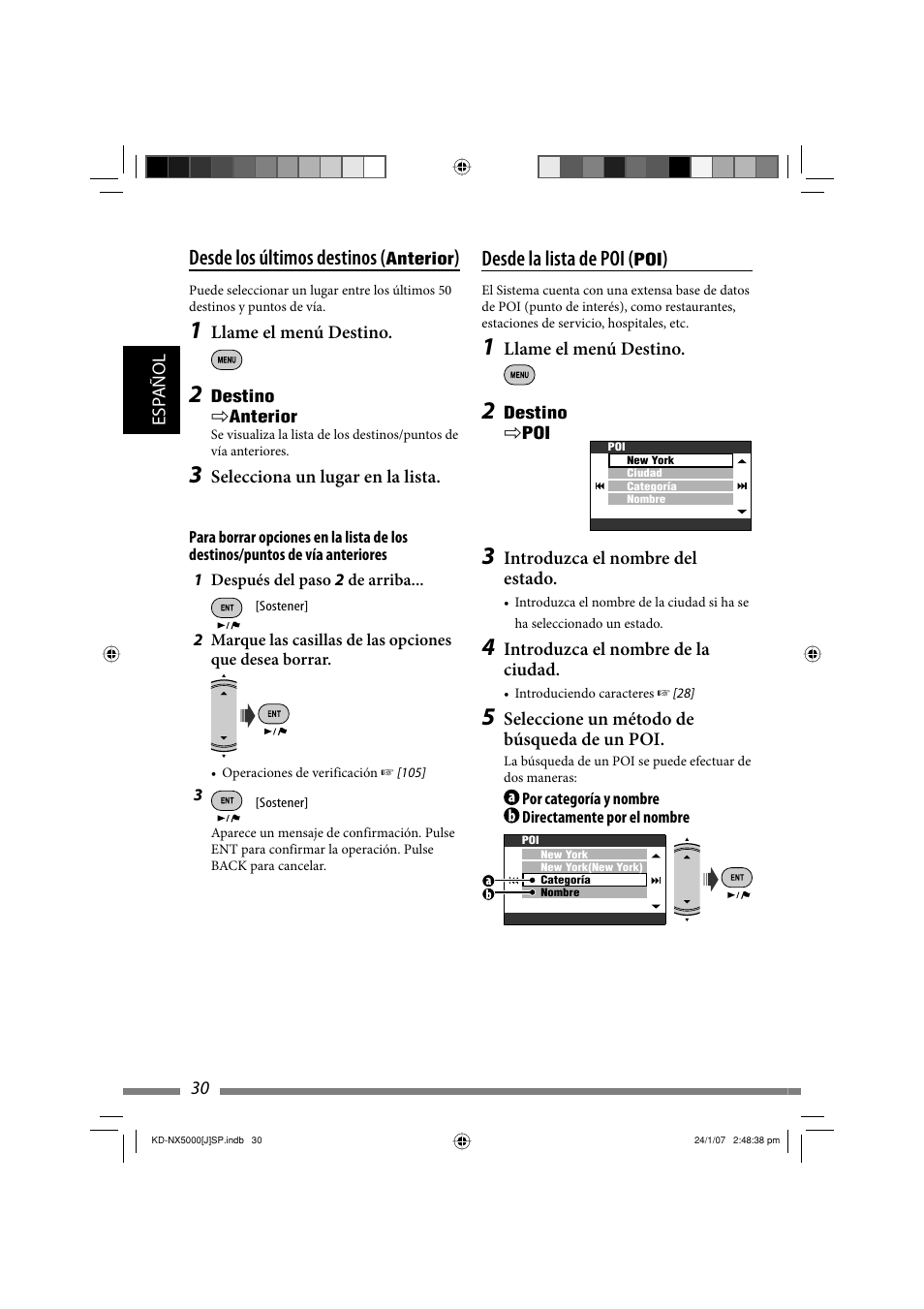 Desde la lista de poi, Desde los últimos destinos | JVC KD-NX5000- User Manual | Page 148 / 357