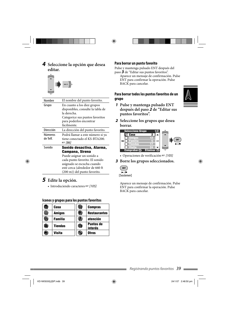 Seleccione la opción que desea editar, Edite la opción | JVC KD-NX5000- User Manual | Page 157 / 357