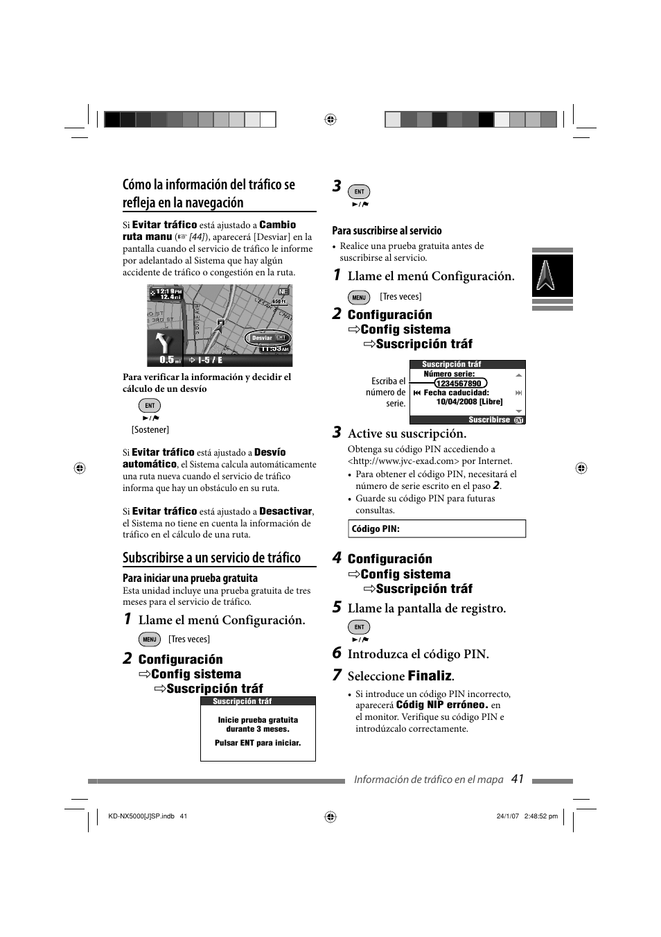 Subscribirse a un servicio de tráfico | JVC KD-NX5000- User Manual | Page 159 / 357