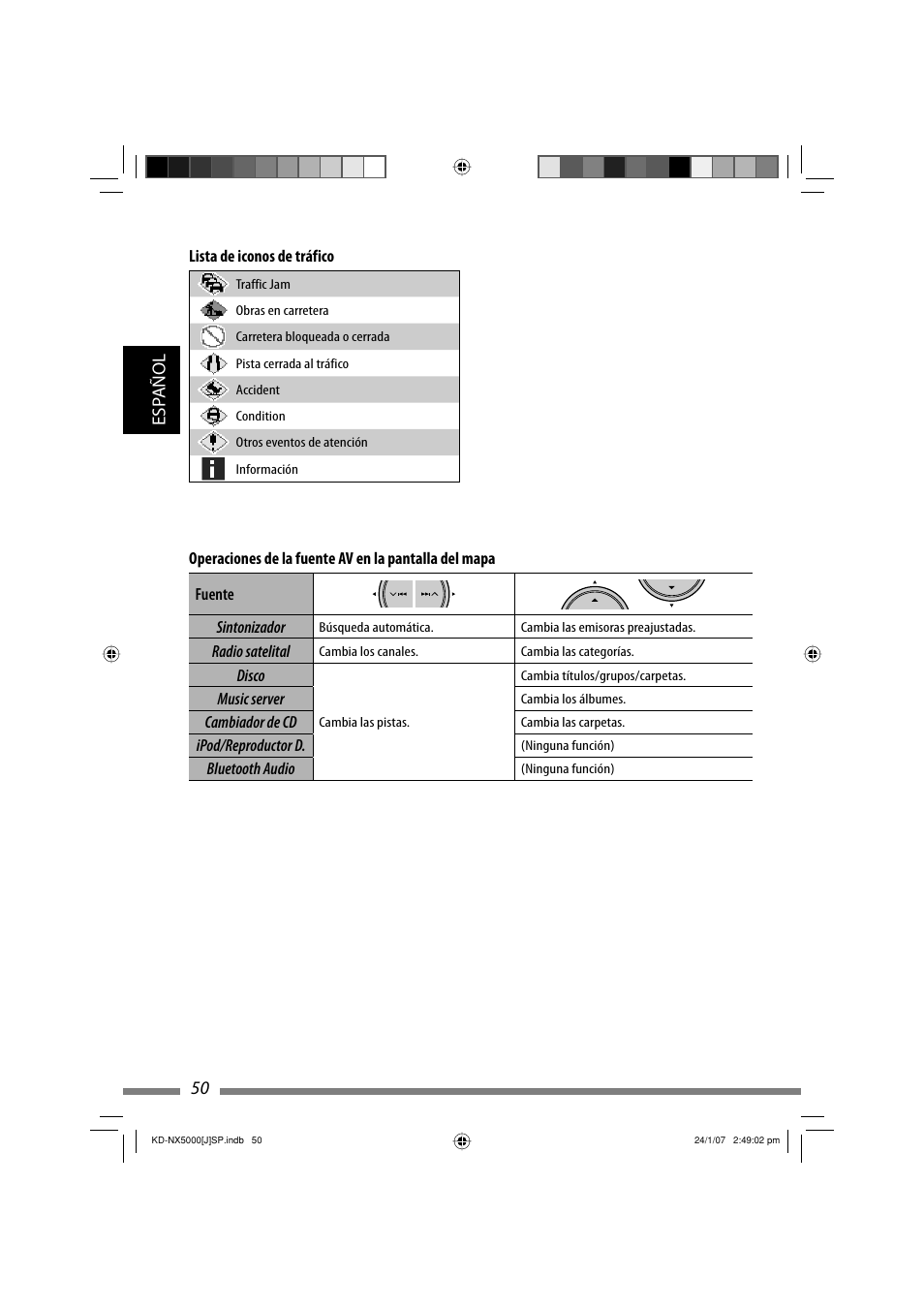 50 esp añol | JVC KD-NX5000- User Manual | Page 168 / 357