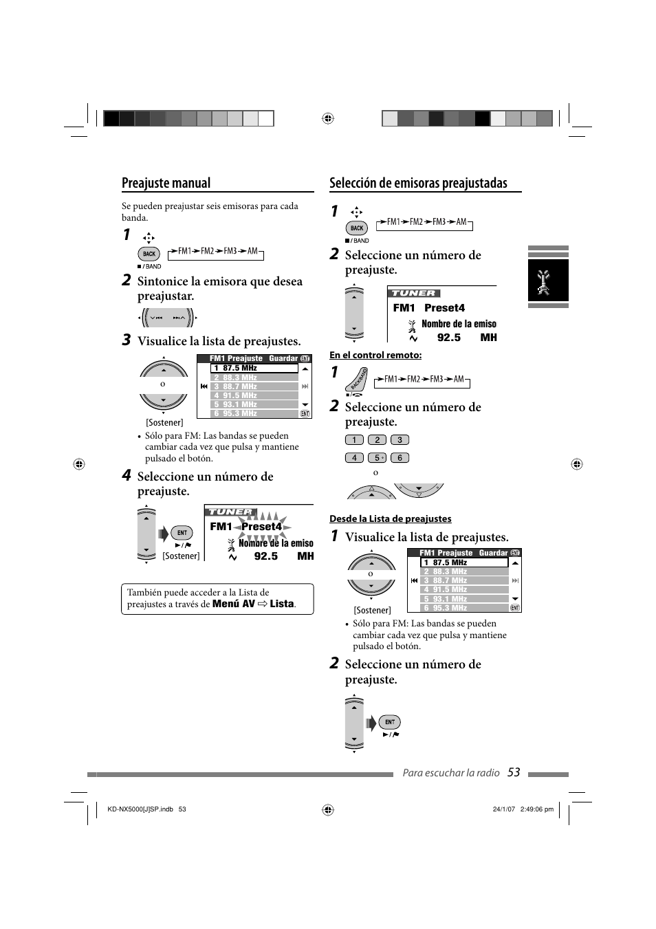 Selección de emisoras preajustadas, Preajuste manual | JVC KD-NX5000- User Manual | Page 171 / 357