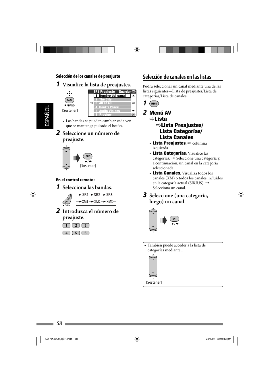 Selección de canales en las listas | JVC KD-NX5000- User Manual | Page 176 / 357