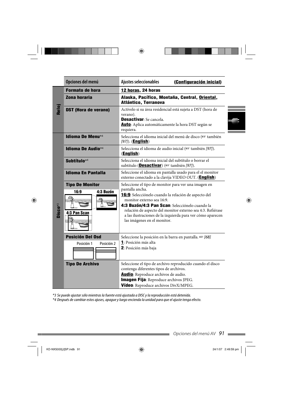 Opciones del menú ajustes seleccionables | JVC KD-NX5000- User Manual | Page 209 / 357