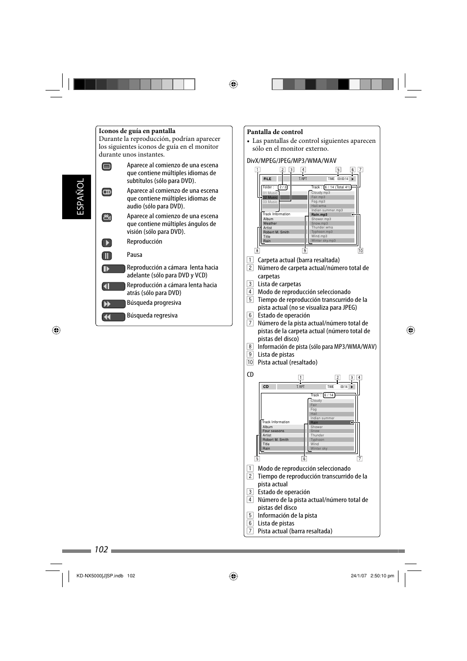 Español 102 | JVC KD-NX5000- User Manual | Page 220 / 357