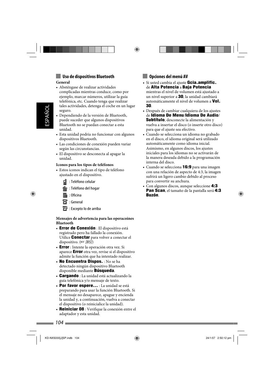 Español 104 | JVC KD-NX5000- User Manual | Page 222 / 357