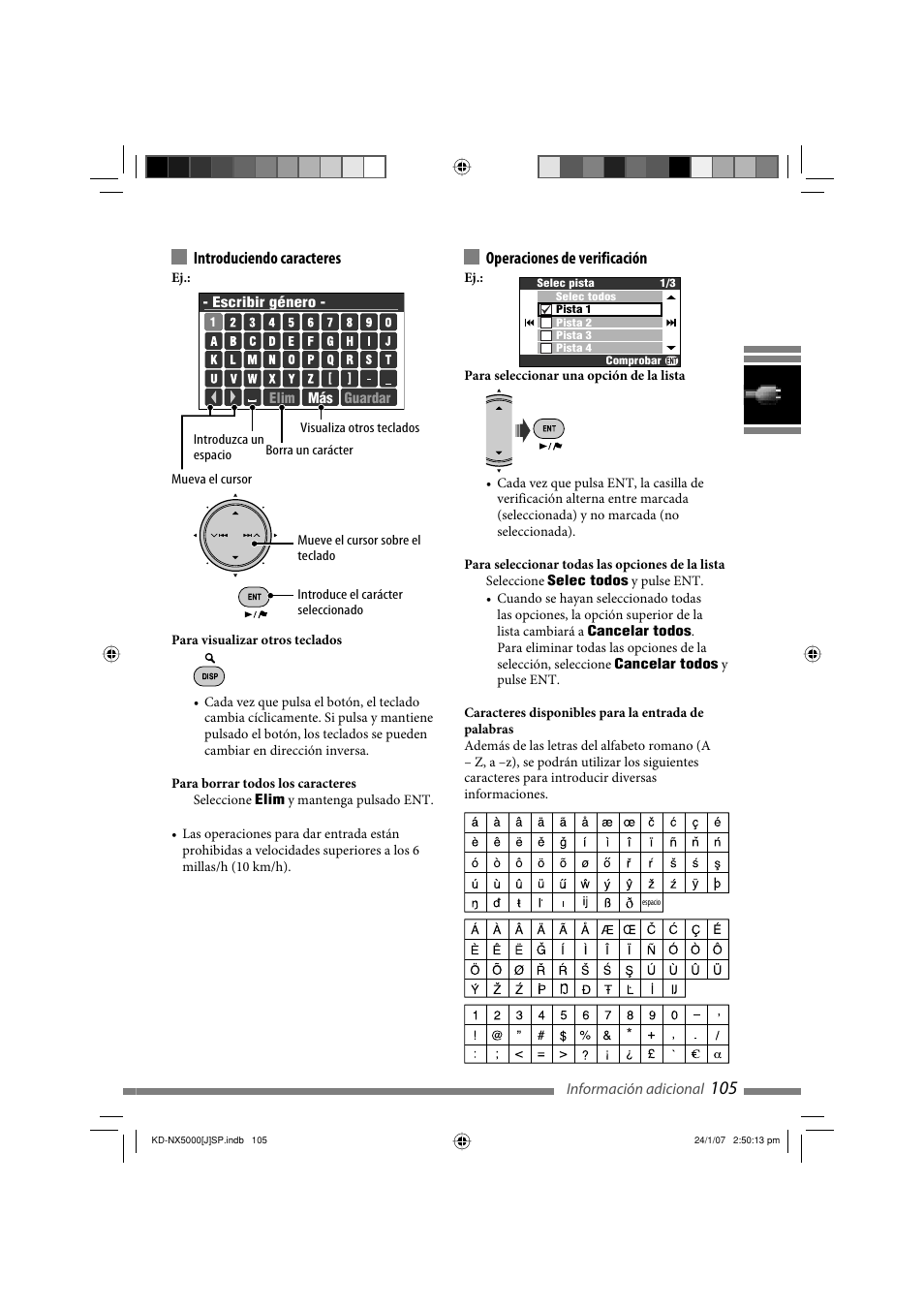 Introduciendo caracteres, Operaciones de verificación | JVC KD-NX5000- User Manual | Page 223 / 357