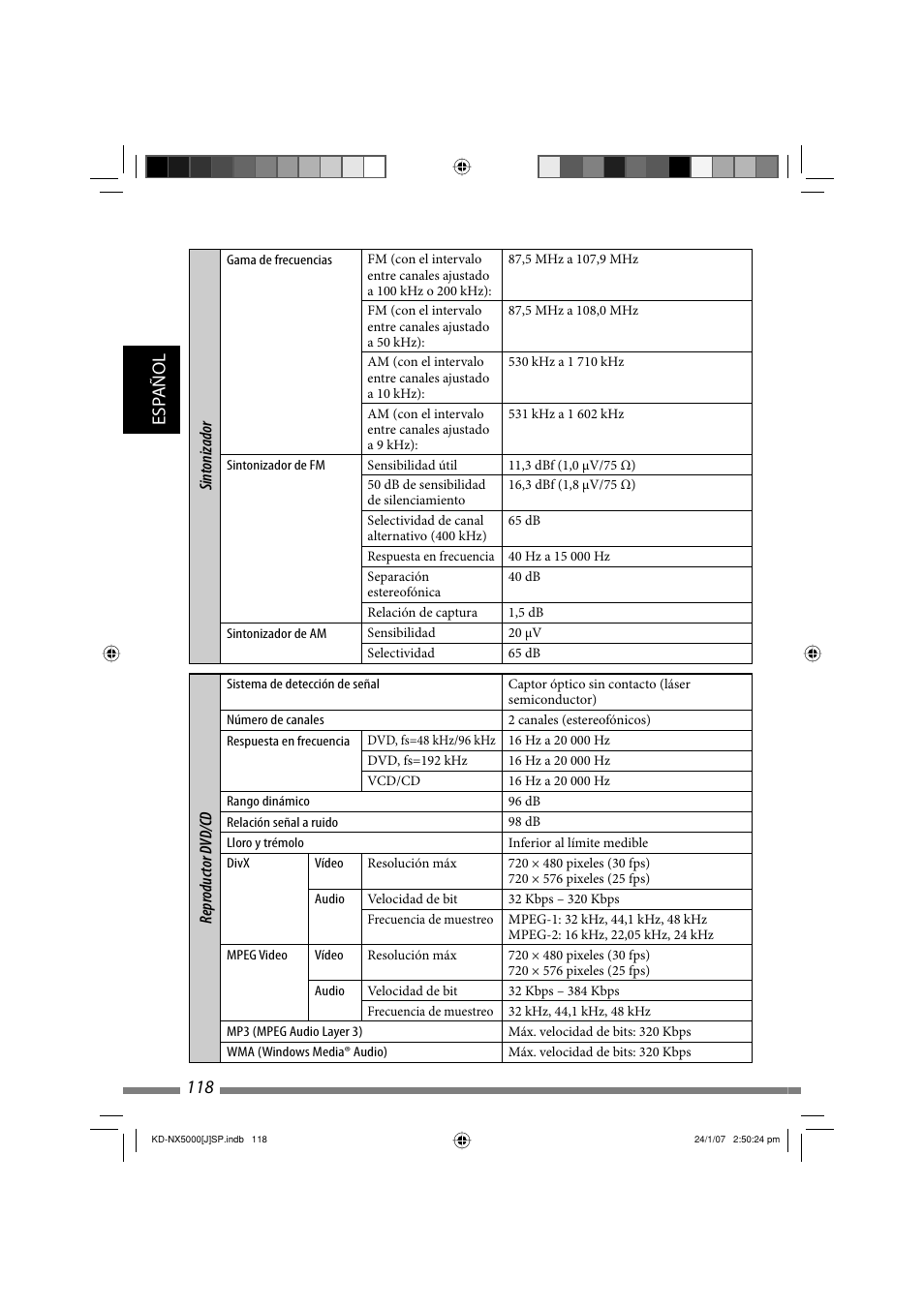 Esp añol 118 | JVC KD-NX5000- User Manual | Page 236 / 357