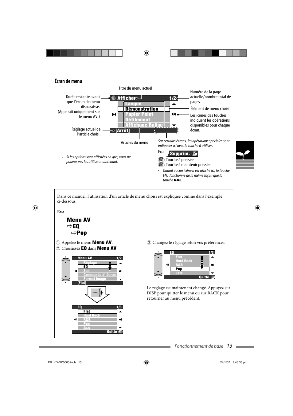 Écran de menu, Menu av ] eq ] pop | JVC KD-NX5000- User Manual | Page 249 / 357