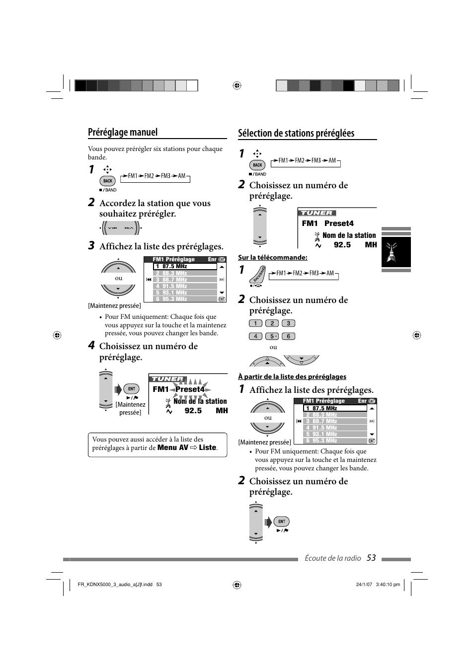 Sélection de stations préréglées, Préréglage manuel | JVC KD-NX5000- User Manual | Page 289 / 357