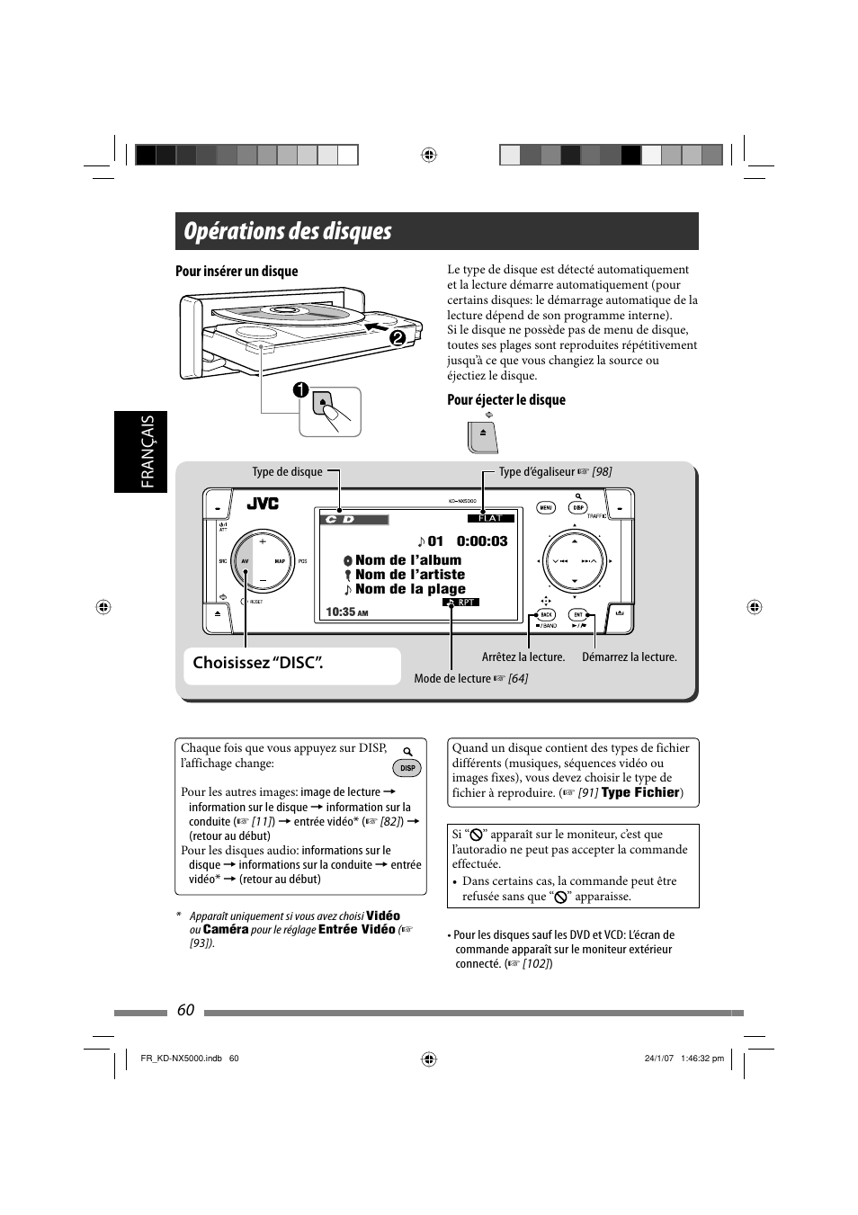 Opérations des disques, Français 60, Choisissez “disc | JVC KD-NX5000- User Manual | Page 296 / 357