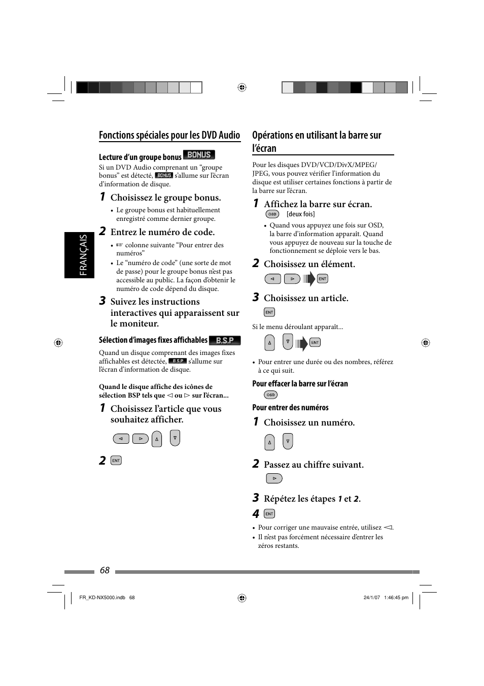 Opérations en utilisant la barre sur l’écran, Fonctions spéciales pour les dvd audio | JVC KD-NX5000- User Manual | Page 304 / 357