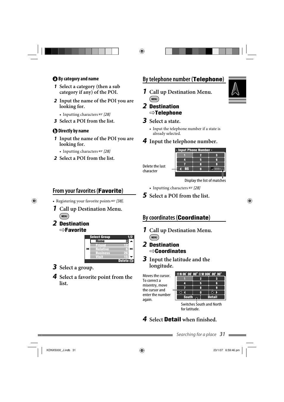 By coordinates, By telephone number | JVC KD-NX5000- User Manual | Page 31 / 357