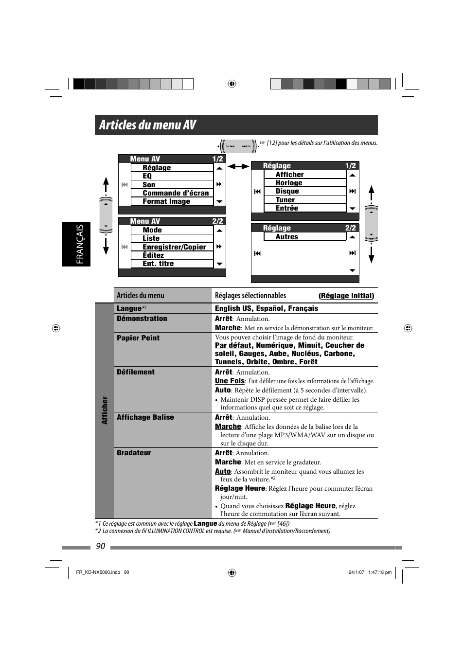 Articles du menu av, Français 90 | JVC KD-NX5000- User Manual | Page 326 / 357