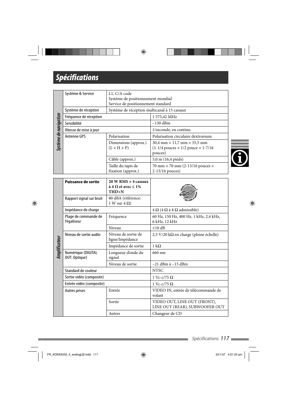 Spécifications | JVC KD-NX5000- User Manual | Page 353 / 357