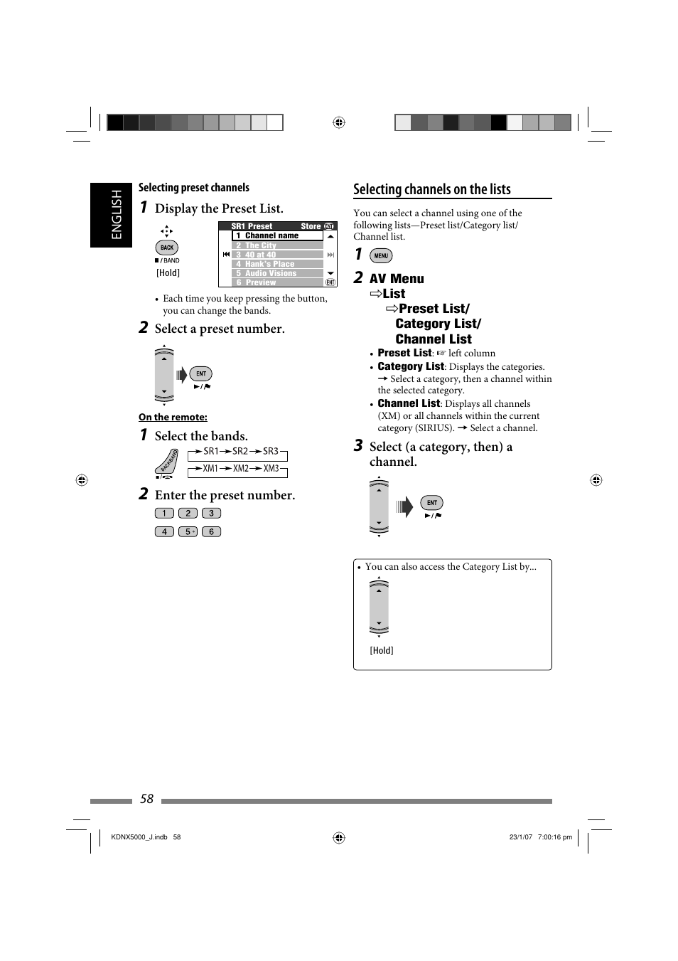 Selecting channels on the lists | JVC KD-NX5000- User Manual | Page 58 / 357