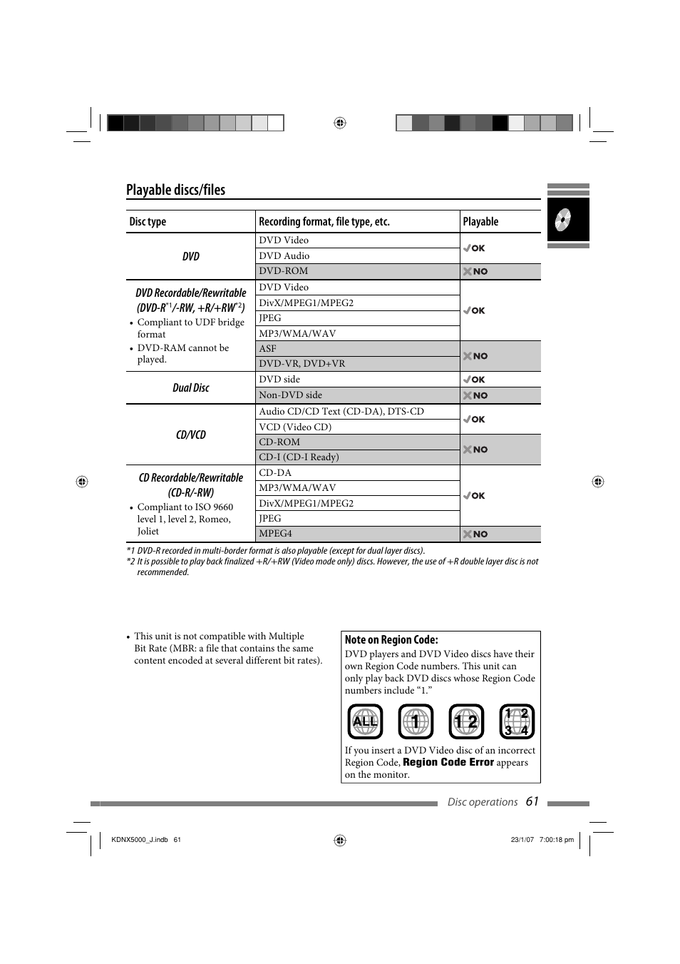 Playable discs/files | JVC KD-NX5000- User Manual | Page 61 / 357