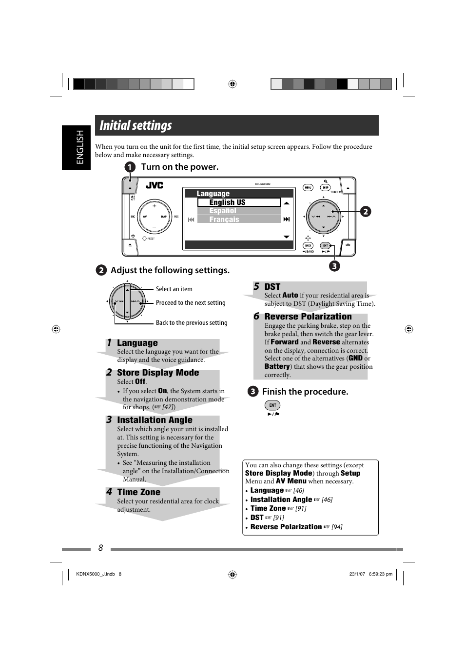 Introduction, Initial settings | JVC KD-NX5000- User Manual | Page 8 / 357