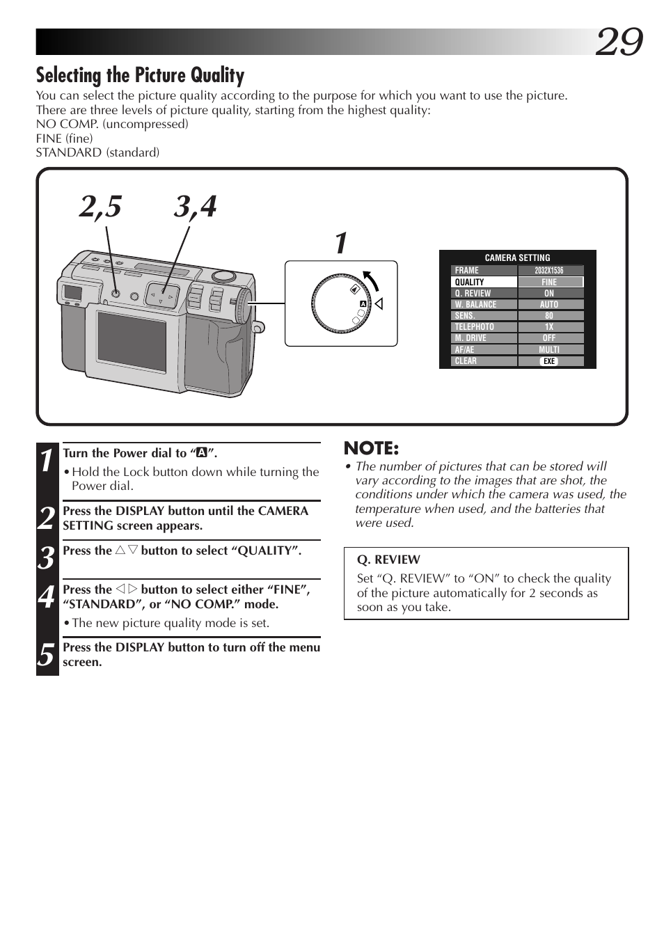 Selecting the picture quality | JVC GC-QX3HD User Manual | Page 29 / 104