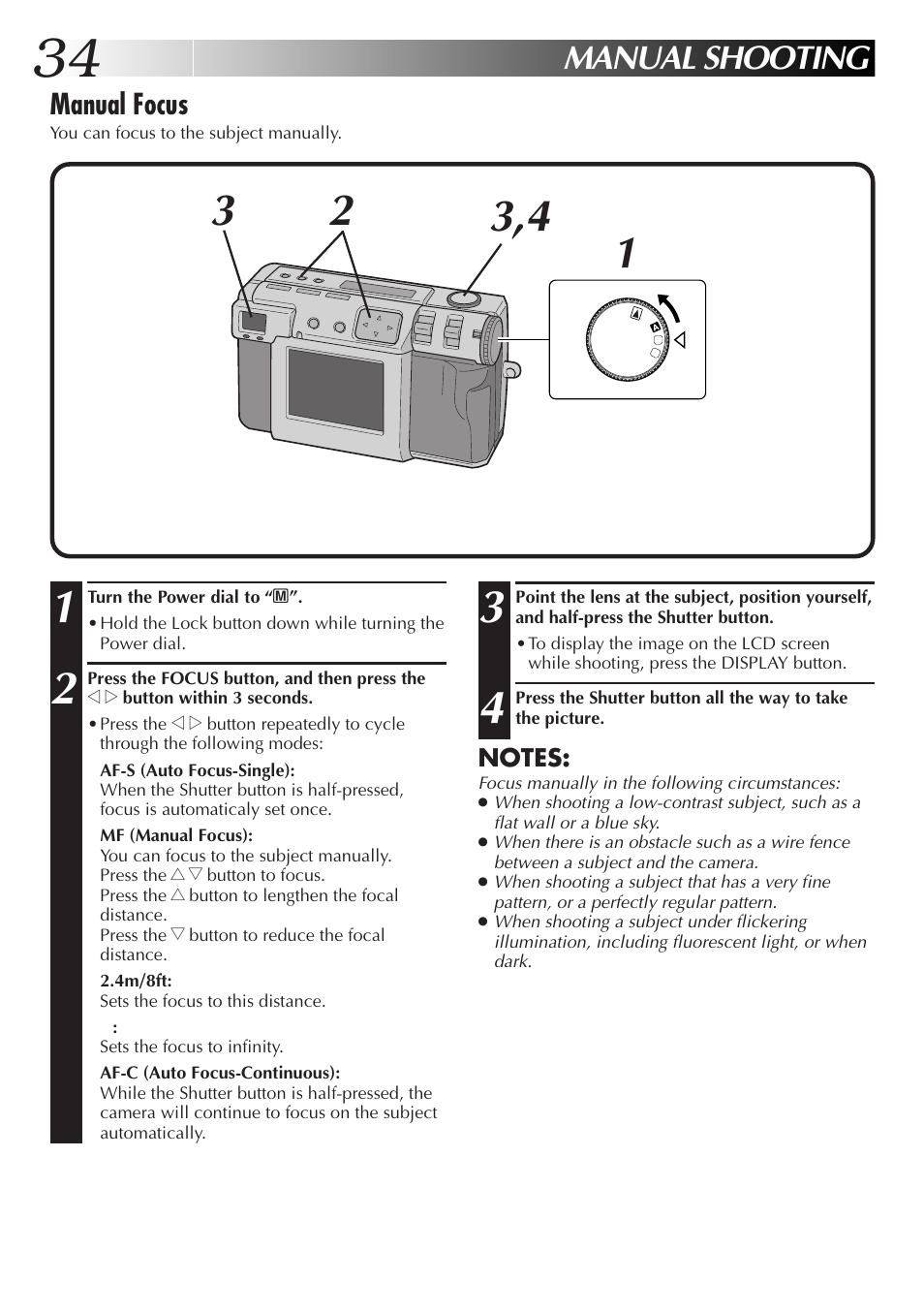 Manual shooting, Manual focus | JVC GC-QX3HD User Manual | Page 34 / 104