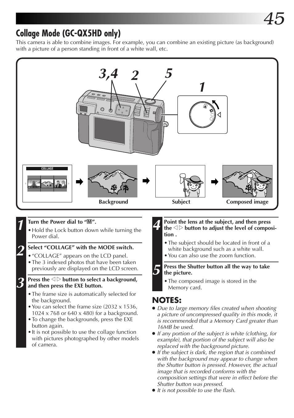 Collage mode (gc-qx5hd only) | JVC GC-QX3HD User Manual | Page 45 / 104