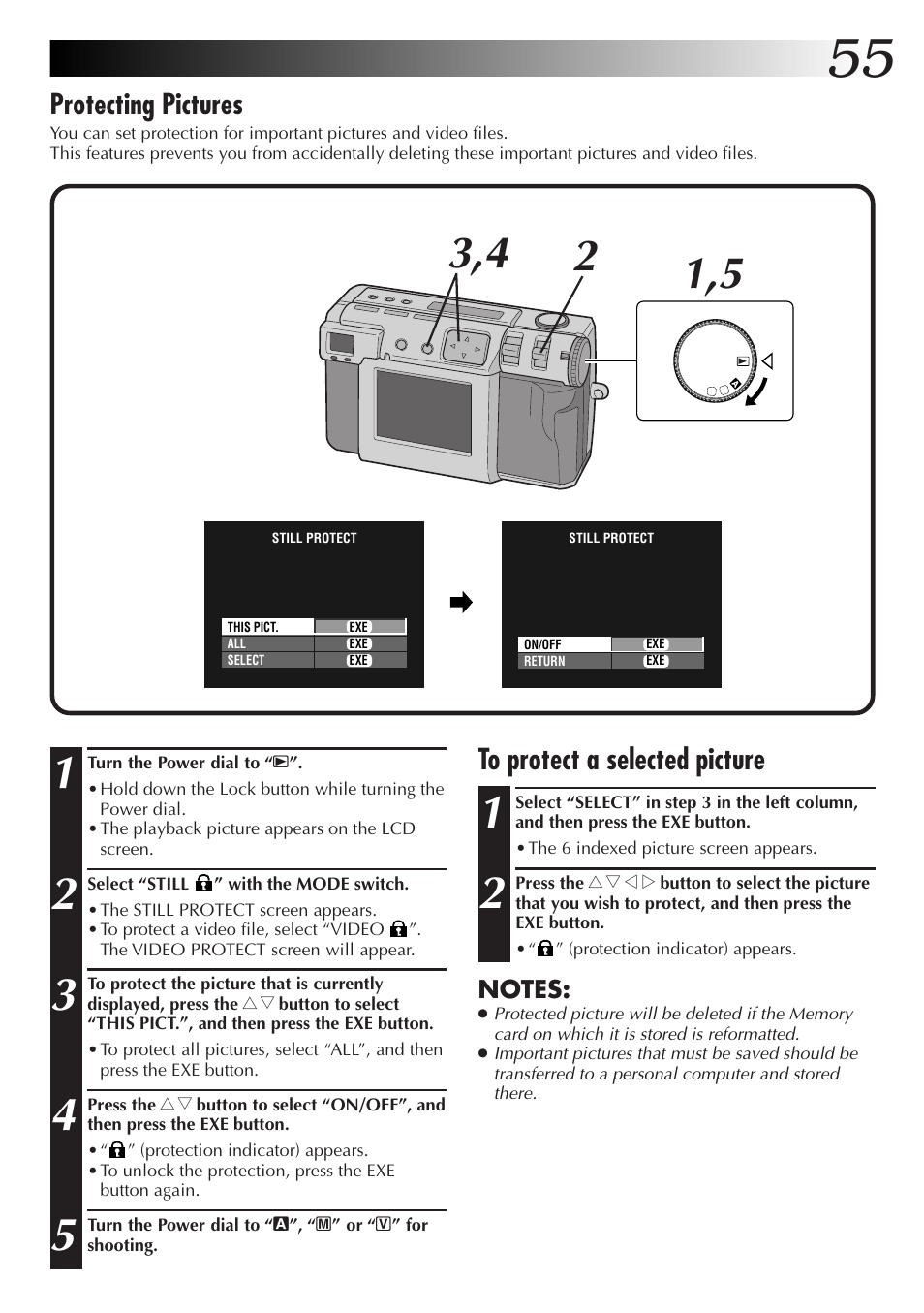 Protecting pictures | JVC GC-QX3HD User Manual | Page 55 / 104