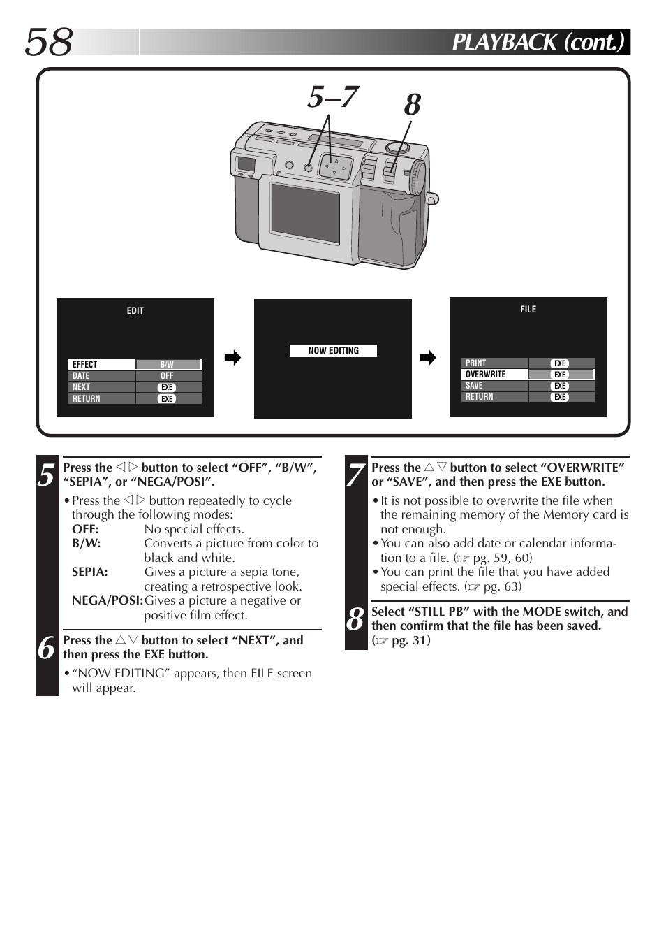 Playback (cont.) | JVC GC-QX3HD User Manual | Page 58 / 104