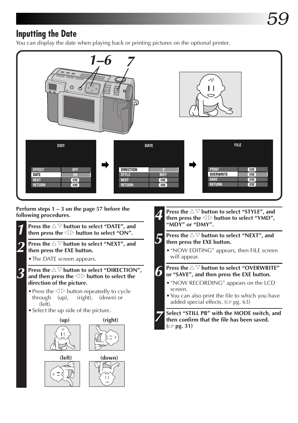 Inputting the date | JVC GC-QX3HD User Manual | Page 59 / 104