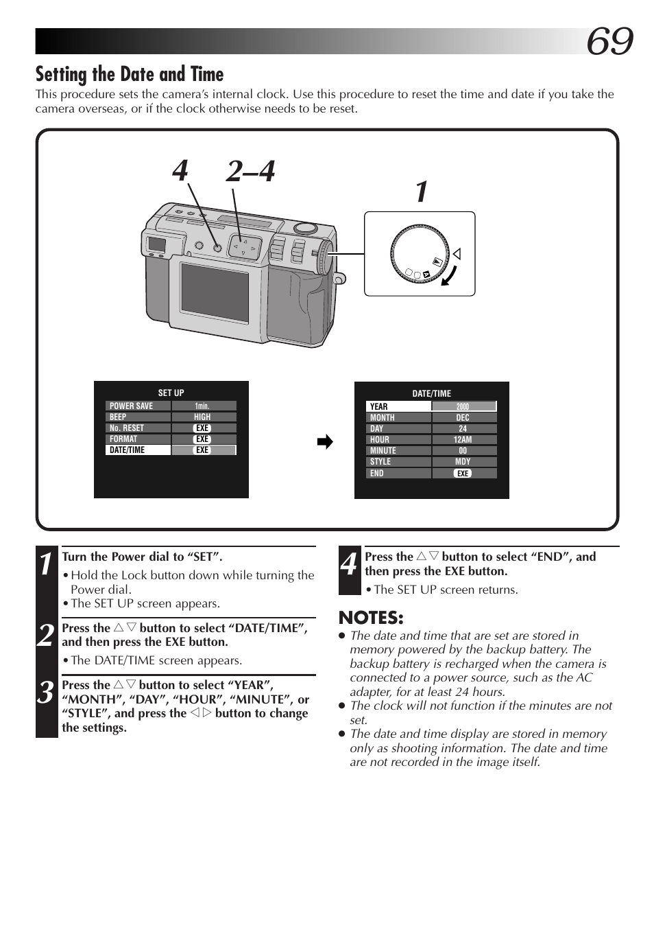 Setting the date and time | JVC GC-QX3HD User Manual | Page 69 / 104