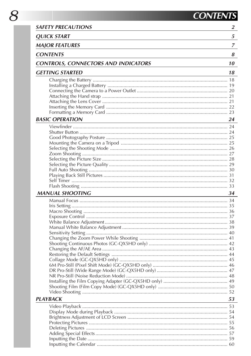 JVC GC-QX3HD User Manual | Page 8 / 104