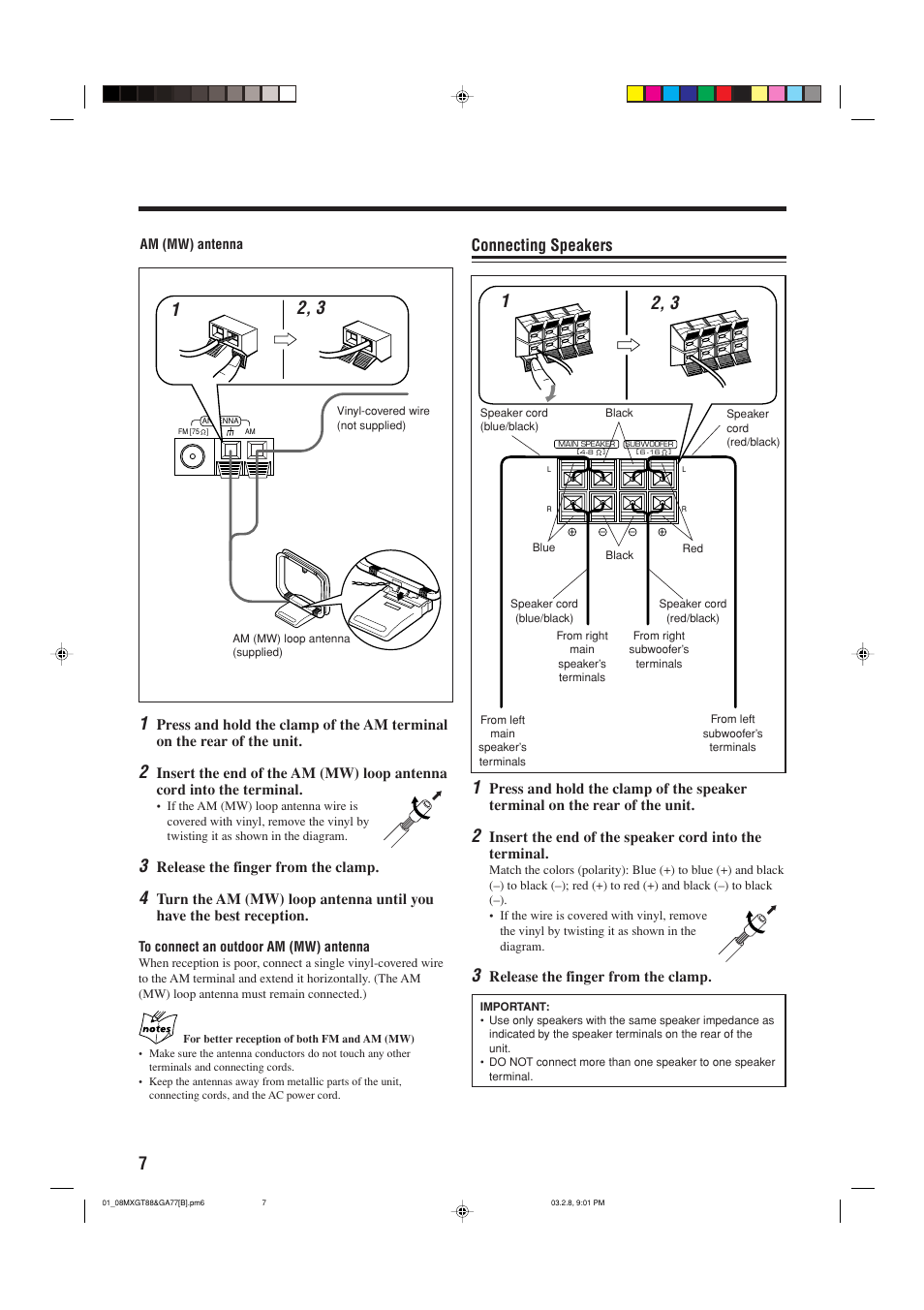 Connecting speakers | JVC CA-MXGA77 User Manual | Page 10 / 42