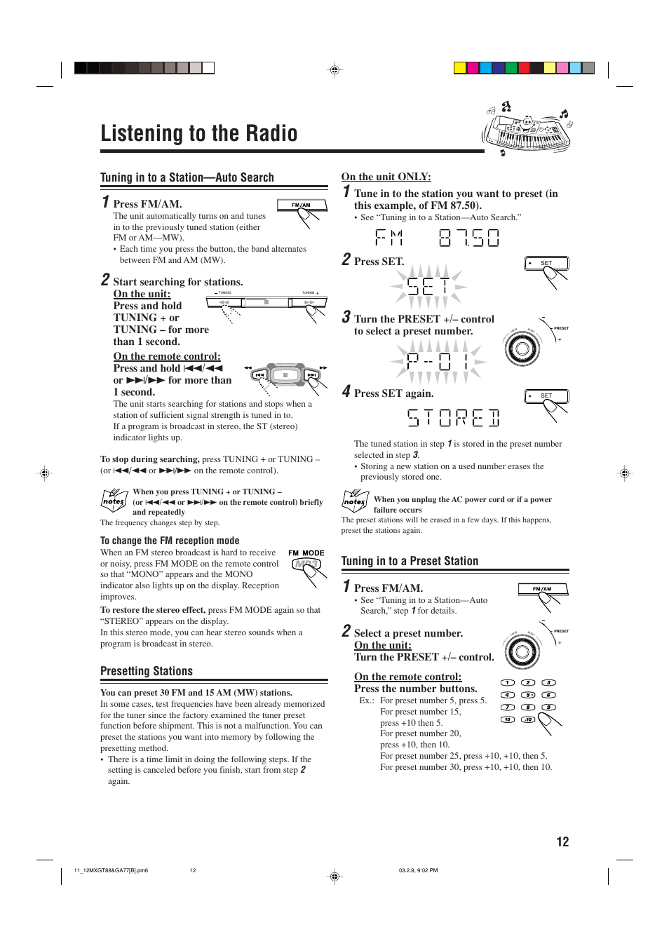 Listening to the radio | JVC CA-MXGA77 User Manual | Page 15 / 42