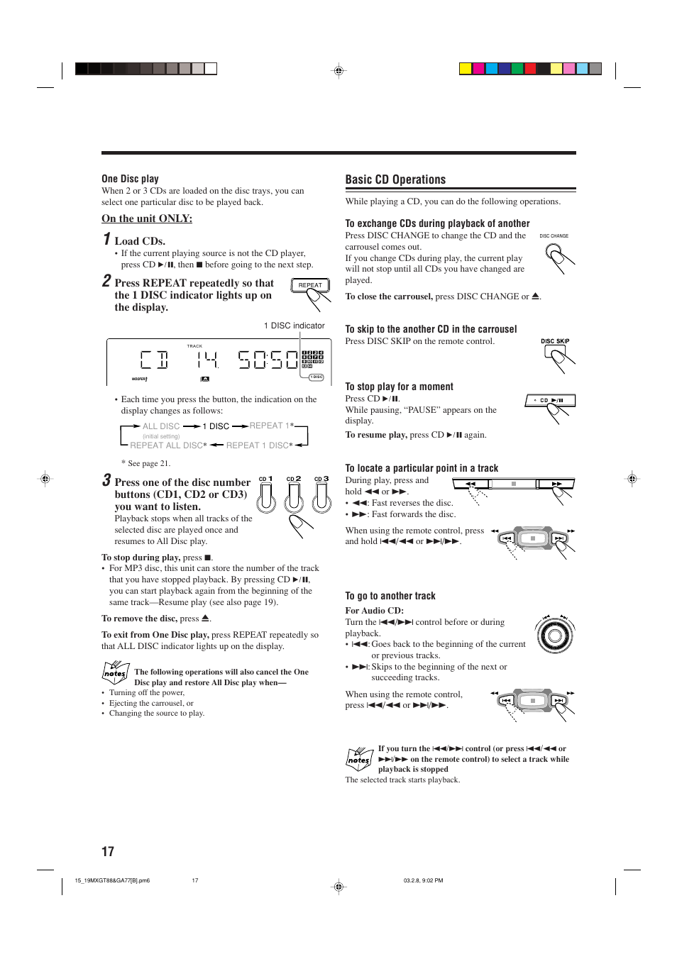 Basic cd operations | JVC CA-MXGA77 User Manual | Page 20 / 42