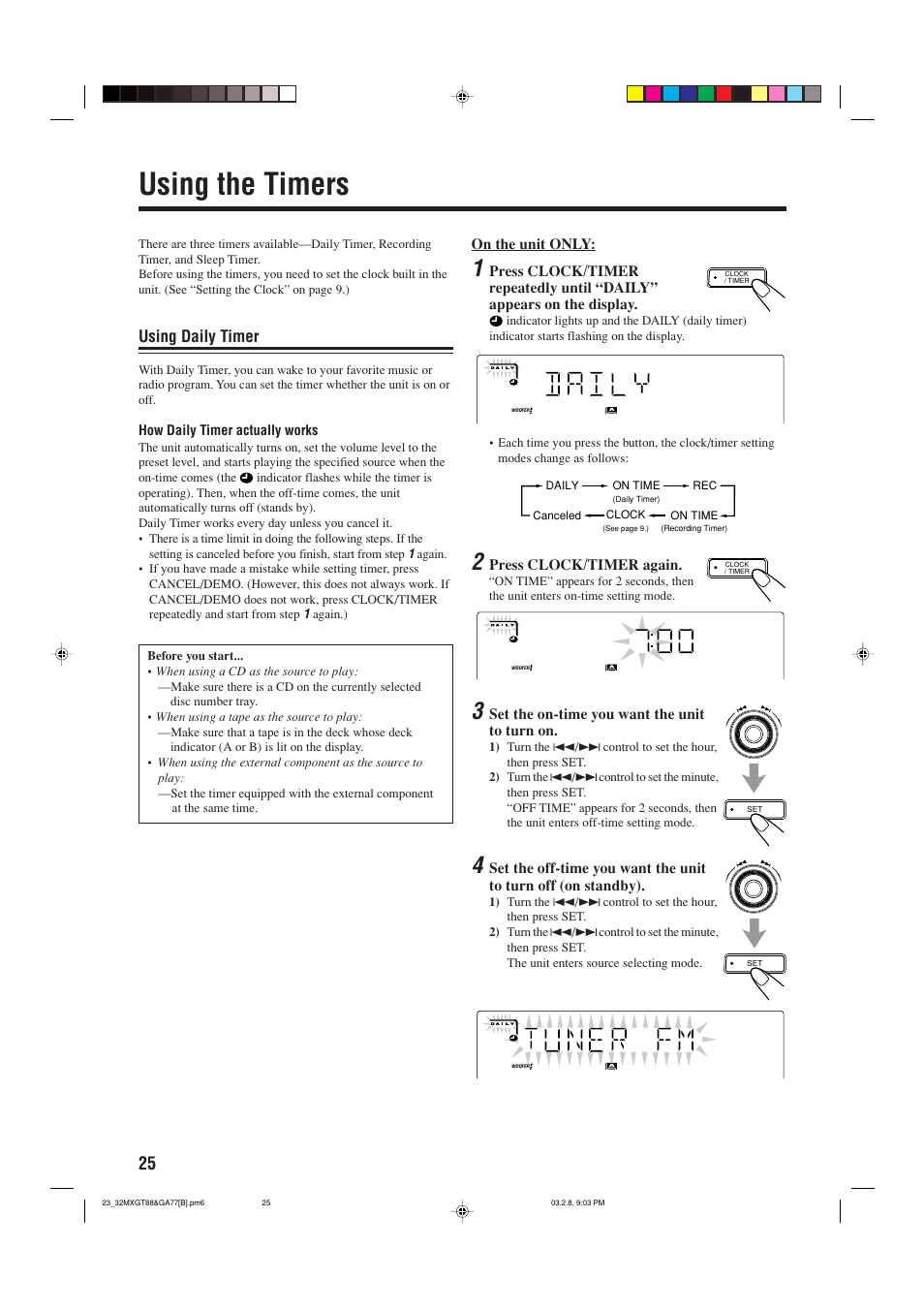 Using the timers, Using daily timer | JVC CA-MXGA77 User Manual | Page 28 / 42