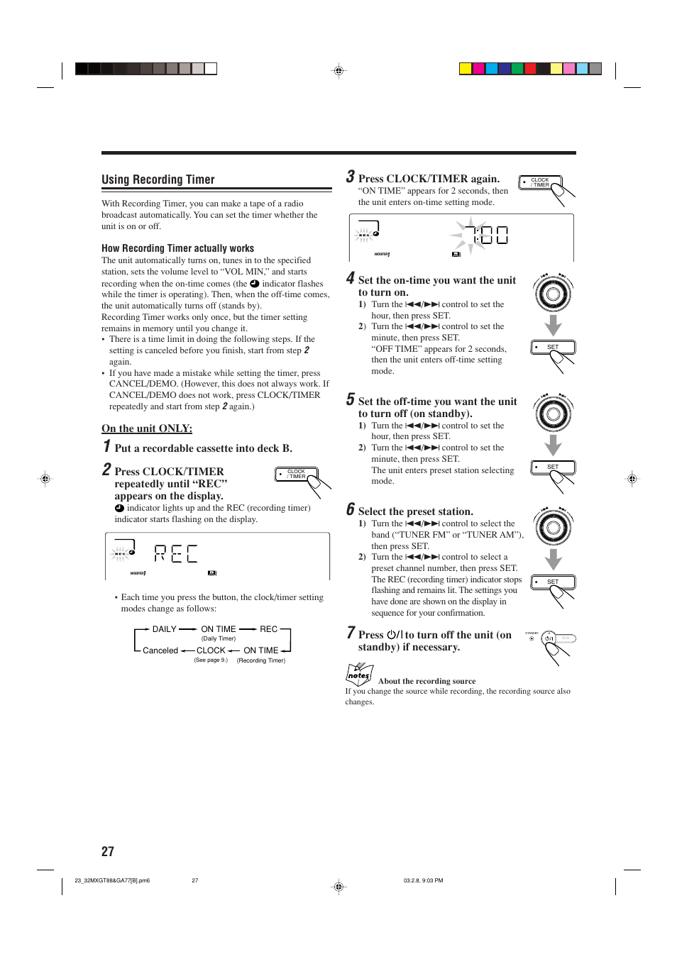 Using recording timer | JVC CA-MXGA77 User Manual | Page 30 / 42