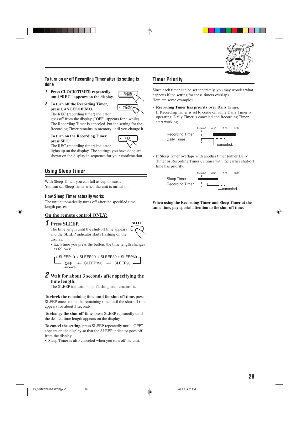 Using sleep timer, Timer priority | JVC CA-MXGA77 User Manual | Page 31 / 42