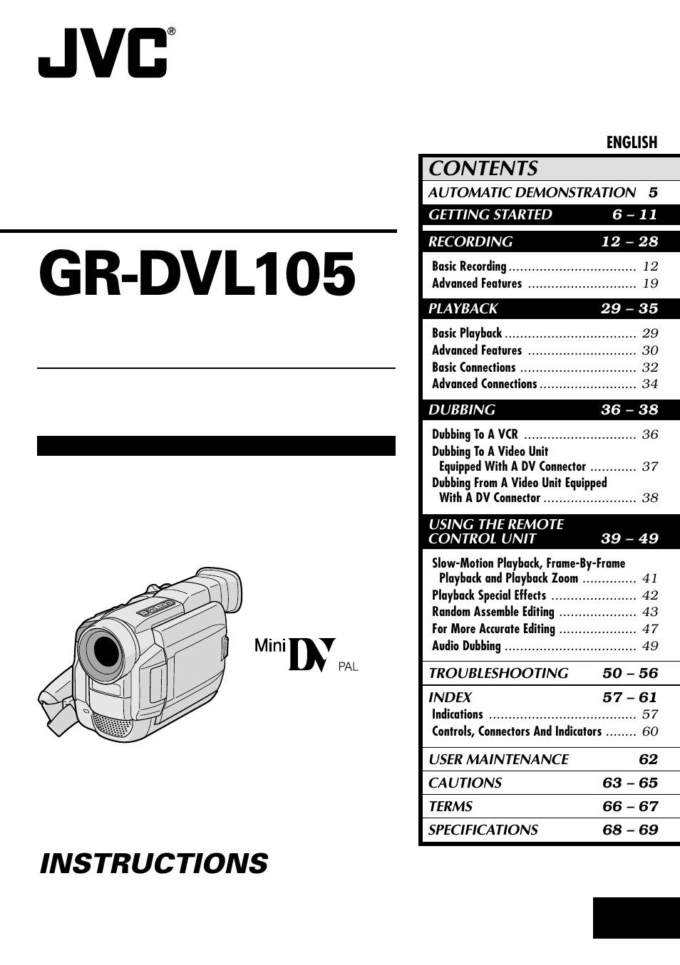 JVC GR-DVL105 User Manual | 72 pages