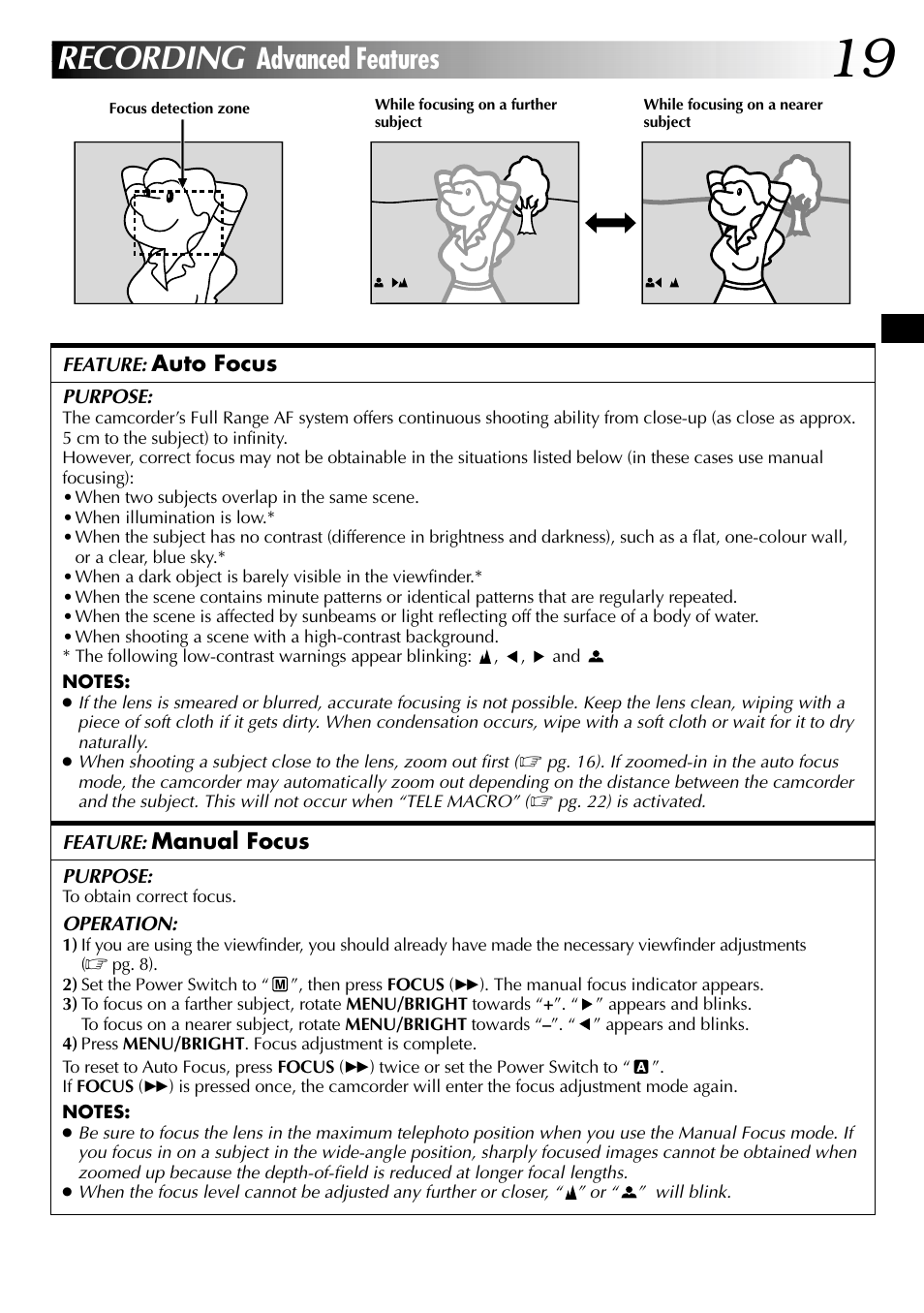 Recording, Advanced features | JVC GR-DVL105 User Manual | Page 19 / 72